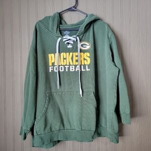Vintage NFL Green Bay Packers Hoodie Sweatshirt Lace-Up Neck Green Women's 3X